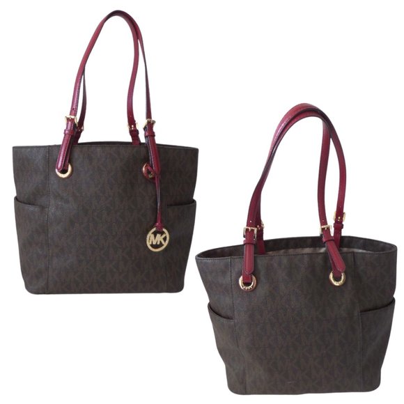 Michael Kors | Jet Set Signature Brown/Cherry Logo Tote (NWT) - Picture 3 of 13
